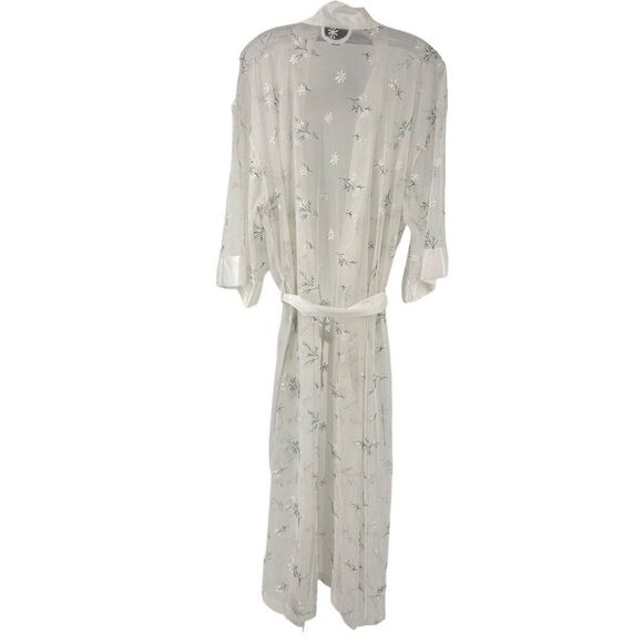 INC Intimates Robe Womens Size XXL White Sheer Floral Embroidered Satin Trim - Picture 2 of 9